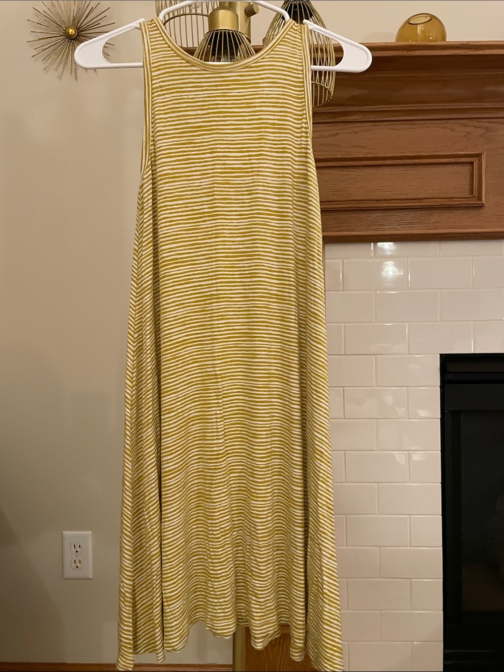 Old Navy Sleeveless Striped Midi Dress in Mustard Yellow
